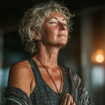 Старша жінка практикує йогу на природі